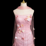 Niulatu Mermaid Strapless Tulle 3D Applique Long Prom Dress Sweet Wedding Dress HZ1103