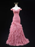 Niulatu Mermaid Off-the-shoulder Tulle Long Prom Dress Adult Ceremony Dress HZ1103