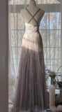 Niulatu Purple A-Line V Neck Tulle Lace Long Prom Dress Gorgeous Evening Dress HZ1103