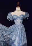 Niulatu A-Line Sweetheart Neck Tulle Sequin Long Prom Dress Exquisite Birthday Dress HZ1103