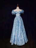 Niulatu A-Line Sweetheart Neck Tulle Sequin Long Prom Dress Exquisite Birthday Dress HZ1103