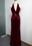 Niulatu Mermaid V-neck Velvet Chiffon Prom Dress HZ1103