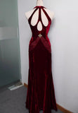 Niulatu Mermaid V-neck Velvet Chiffon Prom Dress HZ1103
