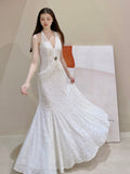 Niulatu Mermaid V-neck Velvet Chiffon Prom Dress HZ1103