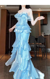 Niulatu Mermaid Strapless Long Ruffled Prom Dress HZ1026