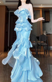Niulatu Mermaid Strapless Long Ruffled Prom Dress HZ1026