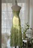 Niulatu Green Mermaid Vintage Party Dresses Sweetheart Chiffon Beaded Layed Prom Dresses HZ1026