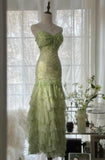 Niulatu Green Mermaid Vintage Party Dresses Sweetheart Chiffon Beaded Layed Prom Dresses HZ1026
