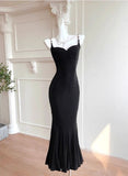 Niulatu Spaghetti Strap Black Mermaid Backless Prom Dress HZ1103
