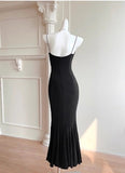 Niulatu Spaghetti Strap Black Mermaid Backless Prom Dress HZ1103