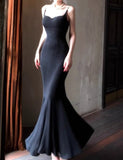 Niulatu Spaghetti Strap Black Mermaid Backless Prom Dress HZ1103