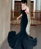 Niulatu Spaghetti Strap Black Mermaid Backless Prom Dress HZ1103