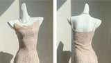 Niulatu Pink Spaghetti Strap Mermaid Tulle Sequined Prom Dress Birthday Dress HZ1103