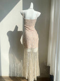Niulatu Pink Spaghetti Strap Mermaid Tulle Sequined Prom Dress Birthday Dress HZ1103