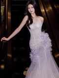 Niulatu Purple Mermaid Sweetheart Neck Tulle Sequin Prom Dress Quincea?a Ball Dress Wedding Dress HZ1103