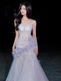Niulatu Purple Mermaid Sweetheart Neck Tulle Sequin Prom Dress Quincea?a Ball Dress Wedding Dress HZ1103