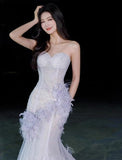 Niulatu Purple Mermaid Sweetheart Neck Tulle Sequin Prom Dress Quincea?a Ball Dress Wedding Dress HZ1103