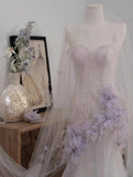 Niulatu Purple Mermaid Sweetheart Neck Tulle Sequin Prom Dress Quincea?a Ball Dress Wedding Dress HZ1103