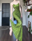 Niulatu Green Sheath Spaghetti Strap Sequined Prom Dress Birthday Dress HZ1103