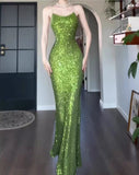Niulatu Green Sheath Spaghetti Strap Sequined Prom Dress Birthday Dress HZ1103