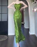 Niulatu Green Sheath Spaghetti Strap Sequined Prom Dress Birthday Dress HZ1103
