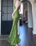 Niulatu Green Sheath Spaghetti Strap Sequined Prom Dress Birthday Dress HZ1103
