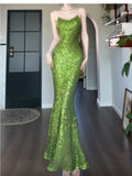 Niulatu Green Sheath Spaghetti Strap Sequined Prom Dress Birthday Dress HZ1103