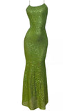 Niulatu Green Sheath Spaghetti Strap Sequined Prom Dress Birthday Dress HZ1103