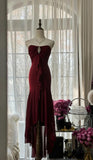 Niulatu Red Mermaid Strapless Chiffon Prom Dress Graduation Prom Dress HZ1026
