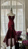 Niulatu Red Mermaid Strapless Chiffon Prom Dress Graduation Prom Dress HZ1026