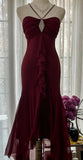 Niulatu Red Mermaid Strapless Chiffon Prom Dress Graduation Prom Dress HZ1026