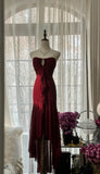 Niulatu Red Mermaid Strapless Chiffon Prom Dress Graduation Prom Dress HZ1026