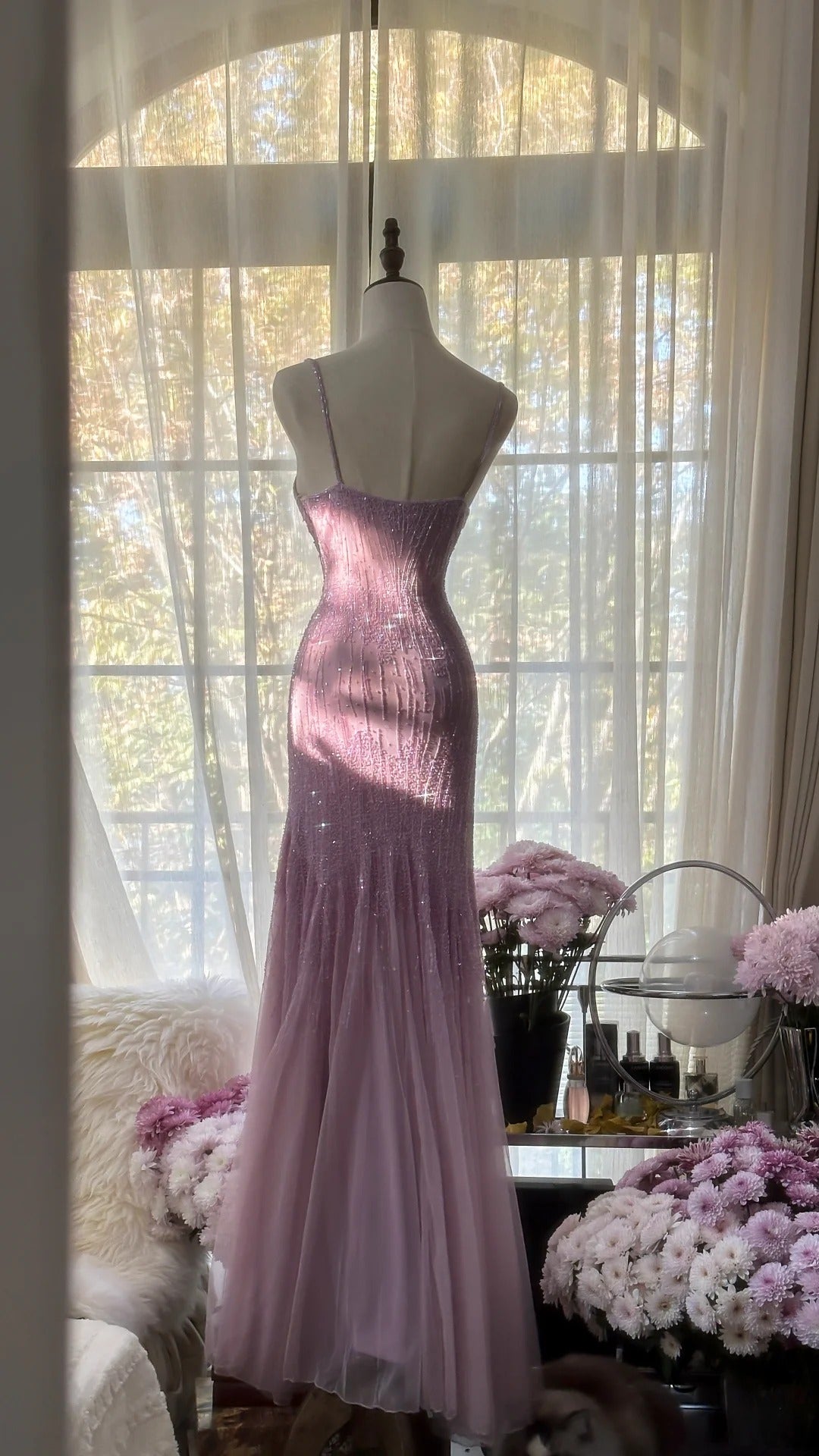 Niulatu Spaghetti StrapsPurple Mermaid Wedding Guest Dresses Beaded Tulle Chiffon Long Prom Dresses HZ1026