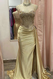 Niulatu Green Spaghetti Straps Sequins Mermaid Appliqued Prom Dress With Split HZ1103