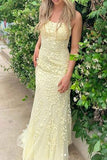 Niulatu Blue A-Line Spaghetti Strap Backless Elegant Tulle Applique Long Prom Dress HZ1103