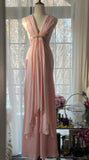 Niulatu Pink Sheath Chiffon Ribbon V-neck Simple Prom Dress HZ1103