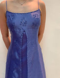 Niulatu Spaghetti Strap Blue Tulle Beaded Prom Dress HZ1103