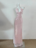 Niulatu Pink V Neck Sheath Sequined Prom Dress Birthday Dress HZ1103