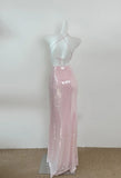 Niulatu Pink V Neck Sheath Sequined Prom Dress Birthday Dress HZ1103