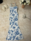 Niulatu Print Spaghetti Strap Chiffon Mermaid Prom Dress HZ1103