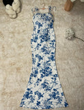 Niulatu Print Spaghetti Strap Chiffon Mermaid Prom Dress HZ1103