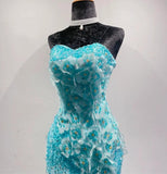 Niulatu Blue Ombre Mermaid Strapless Chiffon Long Evening Dress Appliques Beading Formal Prom Dress Graduation Dress HZ1103
