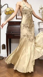Niulatu Mermaid Halter Satin Beaded Applique Prom Dress HZ1103