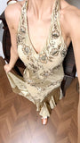 Niulatu Mermaid Halter Satin Beaded Applique Prom Dress HZ1103
