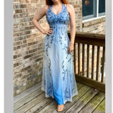 Niulatu Gradient Purple Sheath Halter Neck Satin Prom Dress with Beaded Appliques HZ1103