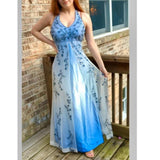 Niulatu Gradient Purple Sheath Halter Neck Satin Prom Dress with Beaded Appliques HZ1103