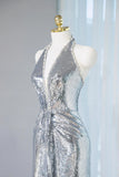 Niulatu Sequins Sheath V-Neck Long Prom Dress Shiny Evening Dress HZ1103
