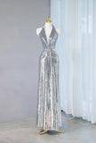 Niulatu Sequins Sheath V-Neck Long Prom Dress Shiny Evening Dress HZ1103
