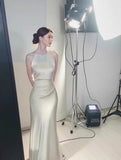 Niulatu satin halter neck dress birthday engagement dress HZ1103