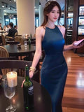 Niulatu satin halter neck dress birthday engagement dress HZ1103